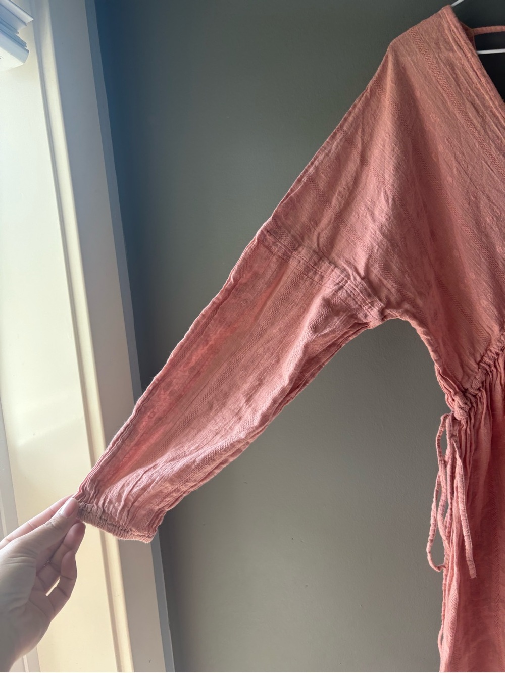 ASOS Dusty Rose Boho Mini Dress Size US6/UK10 US Long Sleeve Deep V Tie Back - Picture 3 of 7